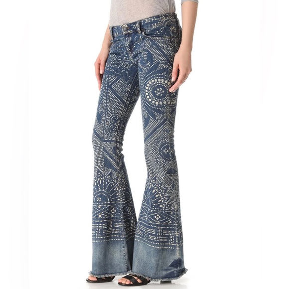 Free People Denim - Free People Malaya Bali Flare Jeans Boho Festival Coachella Raw Wide Approx. 27